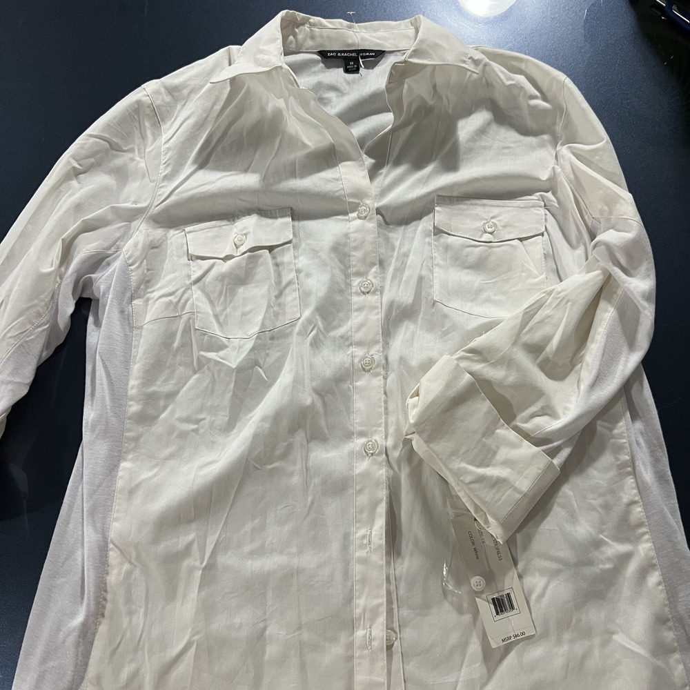 Zac and Rachel 1X Plus Top Stretch NWT $46 White Low Cut Button Up Shirt Blouse